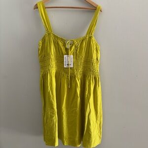 Topshop Channeled Mini Dress in Chartreuse NWT Size 14 Milkmaid Cottagecore Fae‎